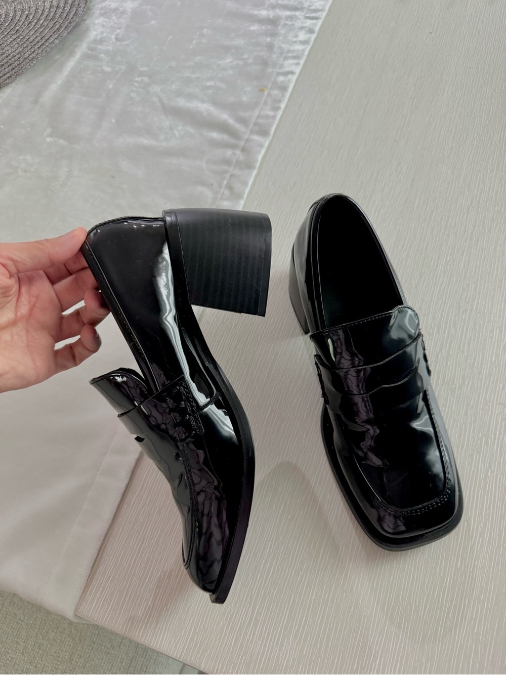 ASOS Black Patent Leather Block Heel Loafers NWOT